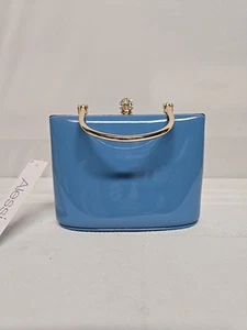 Handbag Blue Vinyl Purse Brass Hardware New With Tags - Picture 1 of 1