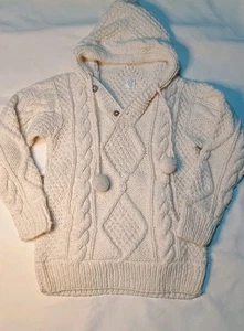 Chaqueta Suéter 100% Lana Cremallera Completa Hecha a Mano en Ecuador Talla M Sudadera con Capucha Color Marfil - Imagen 1 de 5