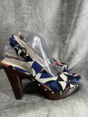 Vtg Xhilaration Women's 8 Orange Blue Eggshell 4 1/4 in High Heels Buckles - Image 1 of 4