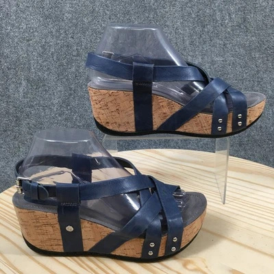 Bussola Sandals Womens 39 Slingback Blue Buckle Open Toe Casual Wedge Heels - Image 1 of 4