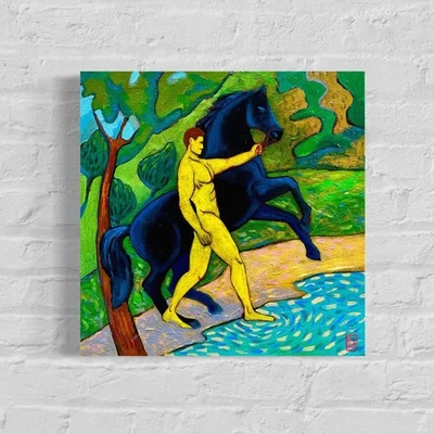 Pintura al óleo original sobre lienzo hombres a caballo arte impresionista Foto 1 de 2