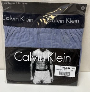 Vintage 90er Calvin Klein Boxer mit Logo-Besatz blau Fischgrät Gr. 36 NEU NOS - Bild 1 von 9