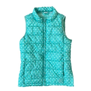 GAP Girls Large Quilted Aqua Polka Dot Vest Lightweight Zip Up School Fall Warm - Picture 1 of 12