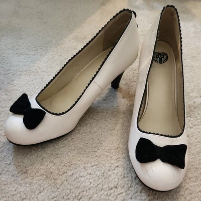 T.U.K. Retro De Colección Rockabilly Cuero Blanco Negro Arco Talla 11 Foto 1 de 4