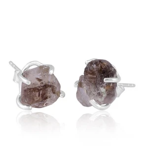 Rough Herkimar Diamond Sterling Silver Stud Earrings Raw Healing Crystal Jewelry - Picture 1 of 5
