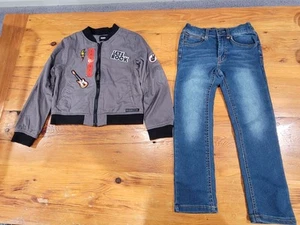 Hudson Jacket & Jeans Boys 6 Gray Bomber Let’s Rock Punk Rocker Patches Rockstar - Picture 1 of 14