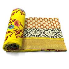 Vintage Kantha Quilt Indian Cotton Bedspread Embroidered Bedding Throw