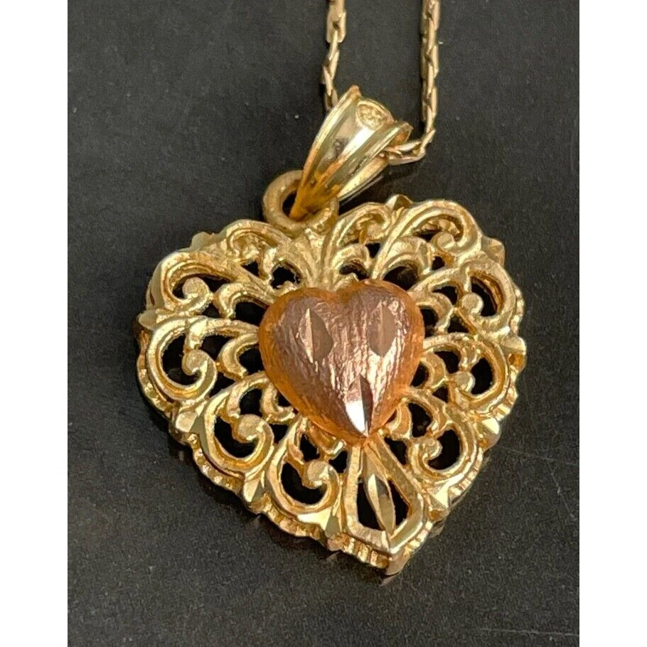 BEVERLY HILLS 14K BI-TONE GOLD HEART PENDANT NECKLACE SKY - Image 1 of 1