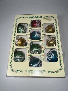 (10) Vintage Holly Glass Christmas Tree Ornaments 1.75" Multi Color Glitter -EUC - Picture 1 of 3