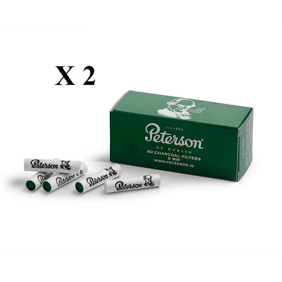 NEW 2 x Peterson of Dublin Charcoal Filters 9mm (Pack of 40 x 2 = 80 filters)