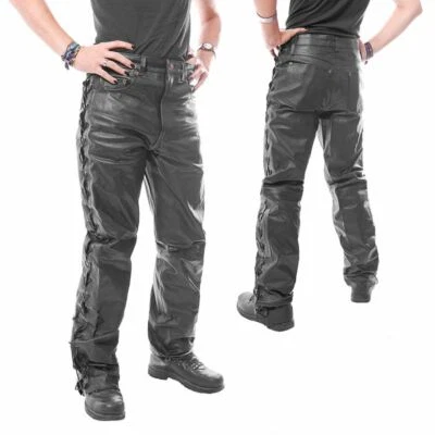 HARD LEATHER STUFF Leder Schnuerjeans Lederhose nappa schwarz geschnürt mit Reissverschluss