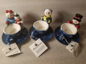 HOMCO Home Interiors Christmas Snowman Candle Holders Set of 3 Retire New in Box - Picture 1 of 6