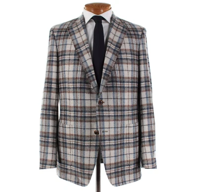 Abrigo deportivo Samuelsohn nuevo con etiquetas mezcla de alpaca bebé talla 44L beige/marrón/azul a cuadros EE. UU. Foto 1 de 4