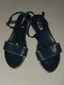 Sergio Romero Wedge Sandals, Genuine Leather, Navy Blue - size 8AU, 39 EU - Picture 1 of 7