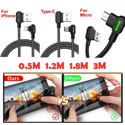 For iPhone USB Long Fast Charging Data Sync Charger Cables Right Angle 0.5m-3m  - Image 1 of 4