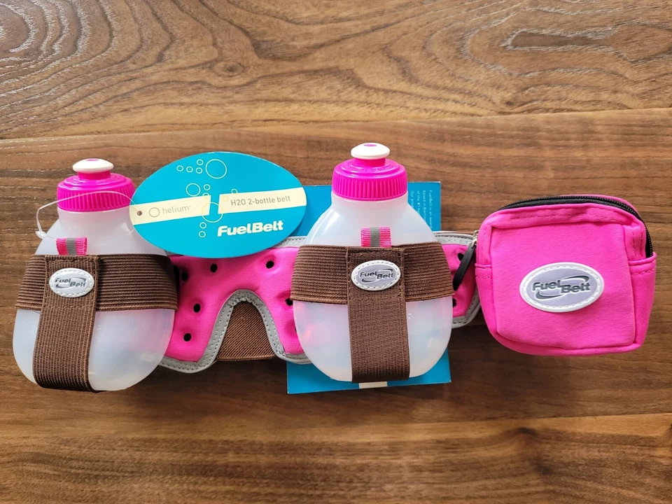Cinturón de hidratación FuelBelt Helio 2 botellas para correr - rosa hibisco/cacao - sistema operativo - NUEVO Foto 1 de 1