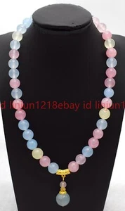 Natural 6/8/10mm Multicolor Morganite Round Gemstone Beads Pendant Necklace 18in - Picture 1 of 12
