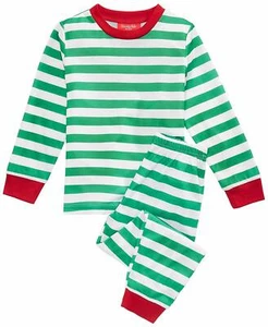 Family PJs Kids Holiday Stripe Pajama Set Green 8 - Picture 1 of 1