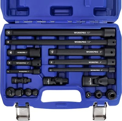 WORKPRO 18PCS 1/4", 3/8" & 1/2" DR Impact Socket Set Drive Tool Accessory Set US - Image 1 of 4
