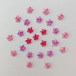 25 x Pink Tiny 6mm Acrylic 2 Holes Star Buttons Sewing / Card Making - Brand New