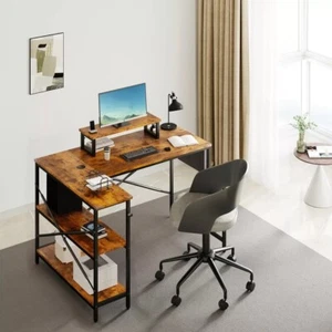 L-förmiger Computertisch Arbeitszimmertisch mit Taschenhaken Home Office Aufbewahrung Regal - Bild 1 von 11