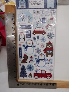 ECHO PARK MY FAVORITE WINTER SNOWMEN CHIPBOARD ACCENTS EMBELLISHMENT NEW A30682 - Picture 1 of 1