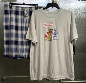 Mens Pajama Set Stretchy Shorts Pockets 36” Waist Tshirt 24” P2P Large Orig $40 - Picture 1 of 6