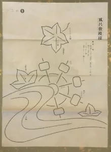 VINTAGE JAPANESE KIMONO / OBI FABRIC PATTERN IV - WATERWHEEL & MAPLE LEAVES - Picture 1 of 2