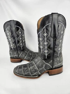 NEW ALFA Mens Western Leather Cowboy Boots Gray Black Alligator Mexican 27 US 9 - Picture 1 of 17
