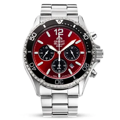 Orient Mako Solar Red Dial Steel Bracelet Men’s Watch RA-TX0207R10B RRP £300 - Image 1 of 4