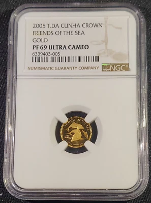 2005 UK Tristan Da Cunha 1 Crown 1/20oz .999 Gold Friends of the Sea NGC PF 69UC - Image 1 of 4
