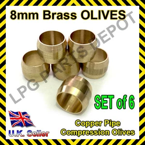  8mm Brass Olives SET of 6 Quality gas compression fittings copper pipe lpg auto - Picture 1 of 1