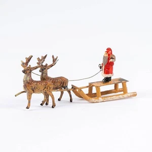 Pre-War Heyde Dresden Santa & Sleigh w/Reindeer Tin Christmas Toy Germany - Picture 1 of 12