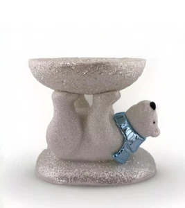 Bath & Body Works Pedestal Winter Polar Bear Glitter 3-Wick Candle Holder NEW - Picture 1 of 6