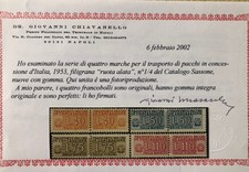 1953 Italia Pacchi In Concessione MNH** 4 Val. Ruota G.I. - Cert. Chiavarello