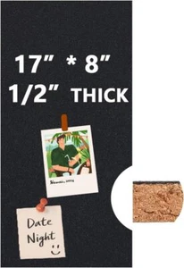 Cork Board 17"x 8" Self-Adhesive Black 17"*8", Cork-1/2" Thick-1p - Picture 1 of 9