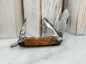 VINTAGE WW2 era USA knife Jigged Dear bone Carbon steel Pocket Line  - Picture 1 of 5