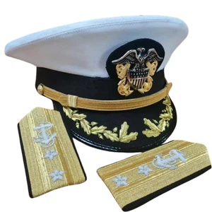 US Navy Officer Visor Cap – Commander & Captain Rank Military Dress Hat Replica - Picture 1 of 3