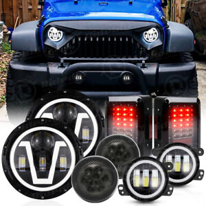For Jeep Wrangler JK 07-18 7" Halo Led Headlights Turn Signals Tail Lights Combo
