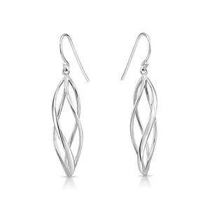 925 Sterling Silver Spiral Twisted Oval Dangle Drop French-hook Earrings - Picture 1 of 4