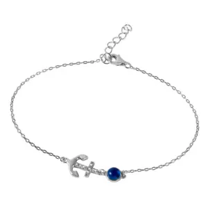 Bracciale In Argento Sterling Con Charm A Ancora E Occhio Maligno Con Pietre CZ - Foto 1 di 3