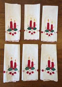 Christmas Napkins. VINTAGE Applique Set of 6.  21"x13".  Lit Candles Embroidery - Picture 1 of 14