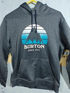 Burton Hoodie Mens Small Gray Logo Pullover Sweatshirt Fleece Graphic Snowboard - Picture 1 of 10