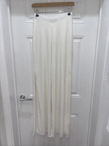 Pretty Little Thing Ladies Wide Leg Split Hem Trousers - Ivory - UK8 - Preowned - Picture 1 of 6