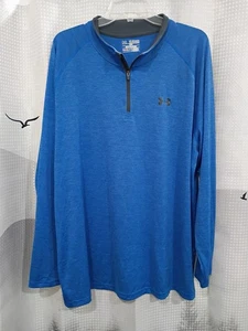 Under Armour Mens 2XL Heat Gear Zip Pullover Blue Long  Sleeve Loose Fit - Picture 1 of 7