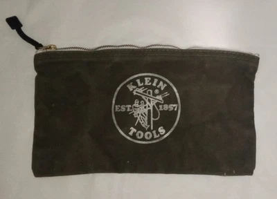 Vintage KLEIN TOOLS Canvas Bag With Zipper Dark Green 12" x 7" Old, Worn, Usable - Image 1 of 4
