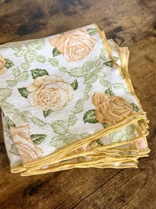 Vintage Yellow Rose Cloth Napkins Gold Square Floral Table Linens Set Of 7 - Picture 1 of 7
