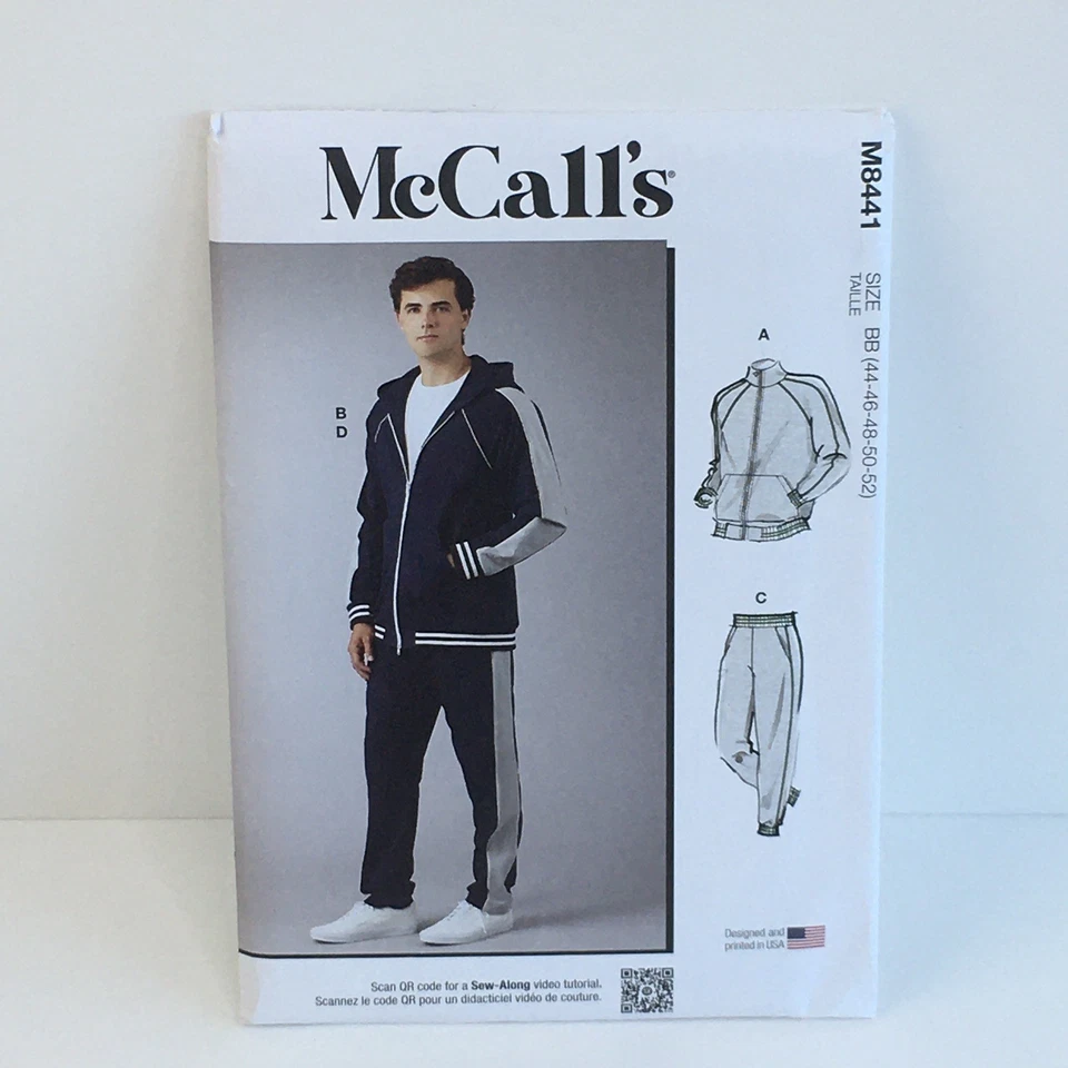 Track Suit Mens Size 44-52 Joggers Hoodie Sweatshirt UNCUT Pattern m8441 - Image 1 of 2