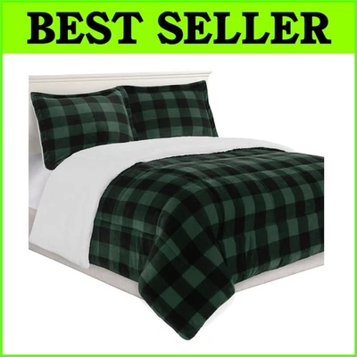 Luxurious 3-Piece Lodge-Plaid Comforter Set in Green - Full Size Plush Comfort - Изображение 1 из 4