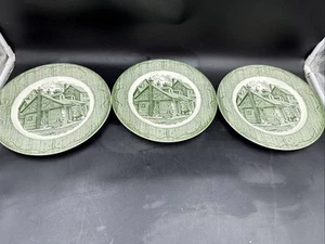 Set of 3 VTG Royal China The Old Curiosity Shop Green Dinner Plates USA 10" - Picture 1 of 8